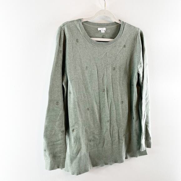 J. Jill Crewneck Dot Embroidered Sweater Seedling Heather Green Small - Picture 7 of 7